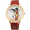 Китайский поставщик бренда специальный дизайн кожи девушка последней руки старинные часы кварца